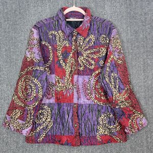 Vintage Agapo Tapestry Jacket Womens Medium Multi Print Patchwork Boho Button Up